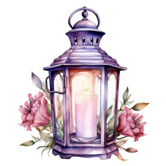 Watercolor Lantern Isolated on a Transparent Background