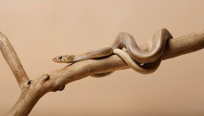 Obraz premium A snake winding around a single, leafless tree branch with a minimalistic, soft beige backgr