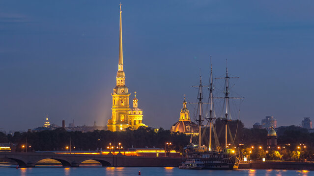 The Peter and Paul Fortress day to night timelapse is the original citadel of St. Petersburg, Russia