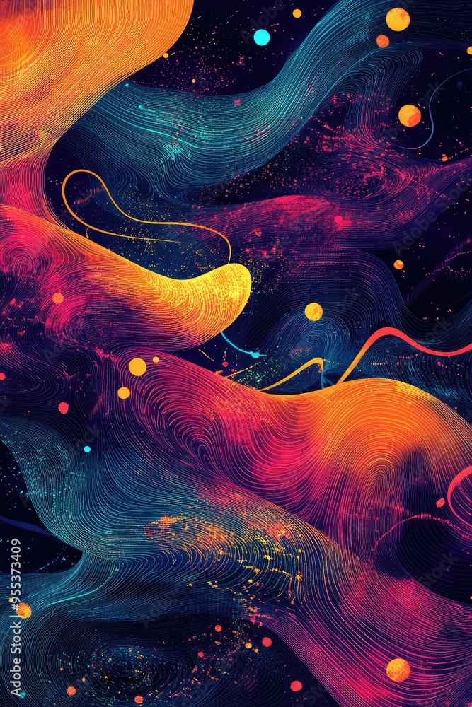 Poster line art illustration featuring colorful magic lines and abstract patterns ideal for light overlays 