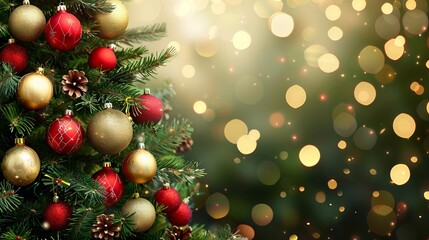 Christmas tree with red and golden baubles