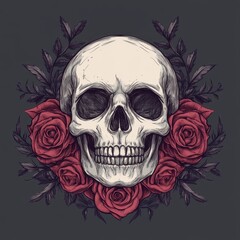 Obraz premium Elegant skull logo with roses in a detailed Gothic romantic style design