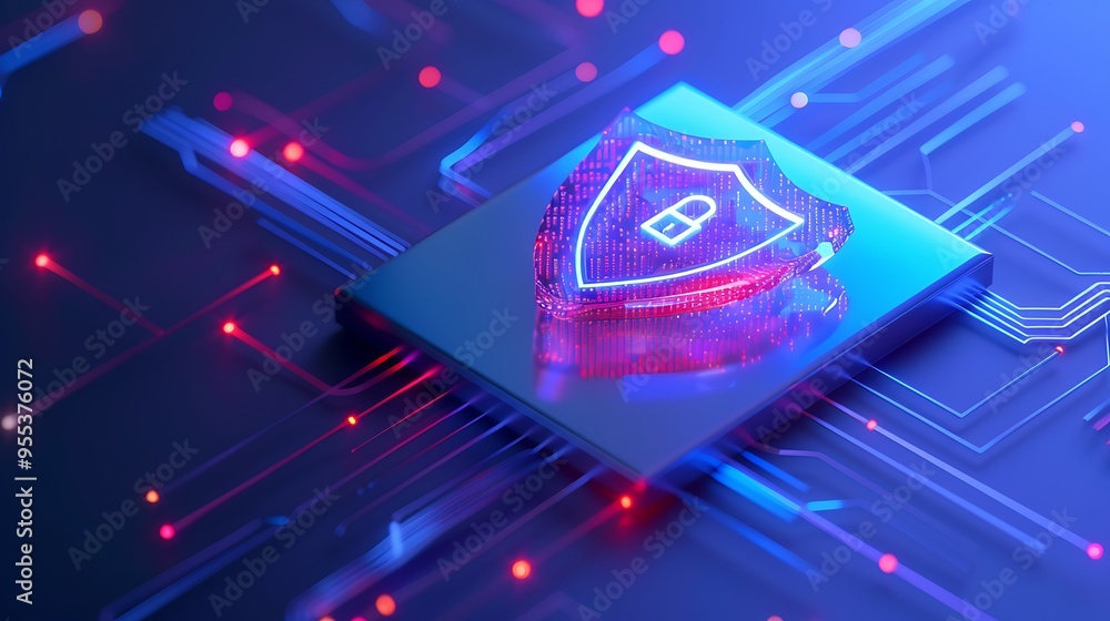 Aufkleber abstract depiction of cyber security with a glowing shield and circuit board, symbolizing data prote