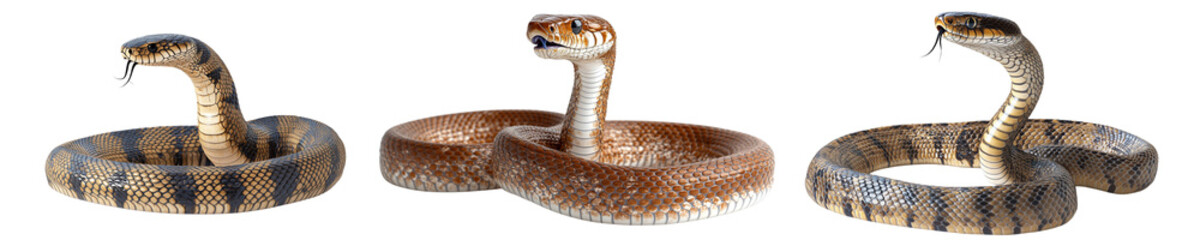 Fototapeta premium King cobra snake with open mouth coiled in an attack position on a white background danger concept