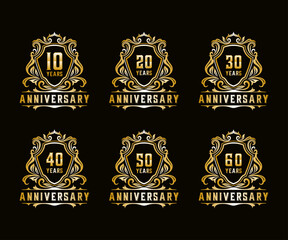 Luxury Logo set. Initial letter emblem design with ornament and decoration vintage style vector illustration design