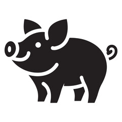 A silhouette of a pig in black and white on a white background