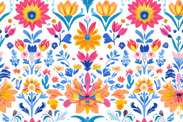 Cotton fabric Colorful seamless pattern with traditional Indian style flowers and vibrant details