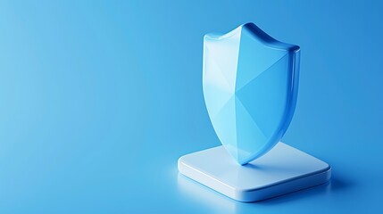 Blue shield icon representing data protection or cybersecurity on a blue background, symbolizing safety and security in digital environments.