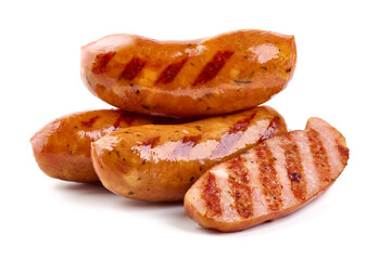 German bratwurst sausages, isolated on white background