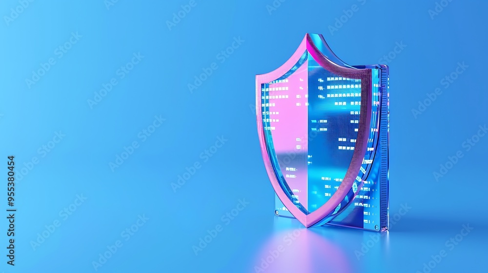 Aufkleber blue shield with digital code concept symbolizing cybersecurity and data protection on a gradient ba