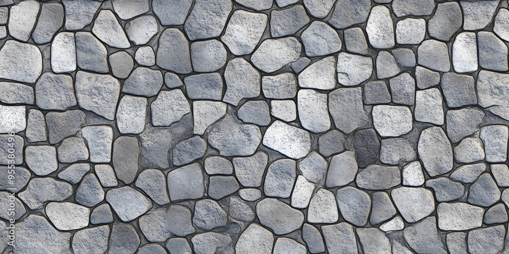 Poster seamless gray cobblestone wall or road background texture. tileable grungy natural rock and stone sh