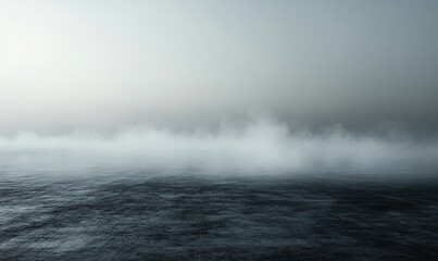 Dark background with fog and smoke, night sky, ocean floor, flat ground, backdrop for product display presentation, dark gray background