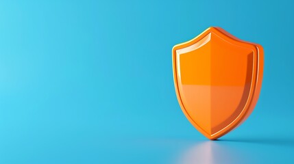 Bright orange shield illustration on blue background, symbolizing protection and security. Ideal for cybersecurity and safety themes.