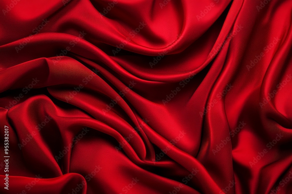Poster a close-up image of deep red fabric with soft, flowing drapes. the fabric creates abstract patterns,