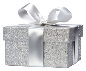 PNG Silver gift box white background celebration anniversary.