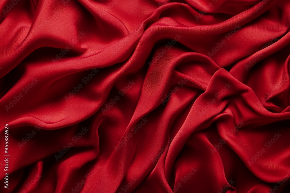 Aufkleber a close-up photograph of a deep red silk fabric with soft flowing drapes, creating an abstract patte