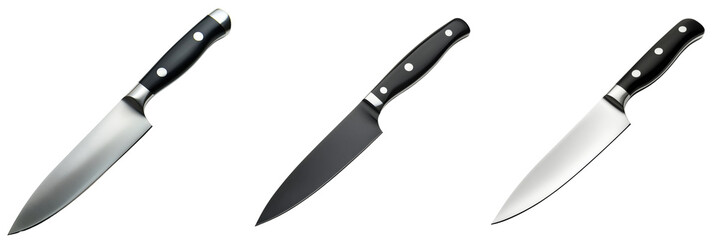 Fototapeta premium set of professional chef knife with black handle on a transparent background