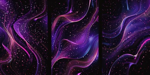 Abstract purple and black wavy lines. Design for poster, wallpaper. Digital artwork of glowing neon purple color made from metallic with black background. Futuristic design composition. AIG51.