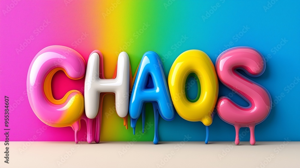 Poster chaos is a word that is written in a colorful and artistic way. the letters are made out of differen
