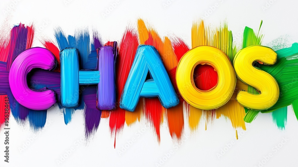 Aufkleber chaos is a word that is written in a colorful and artistic way. the word is surrounded by a colorful