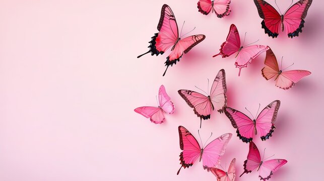 Fototapeta A Captivating Swarm of Colorful Pink Butterflies Flying Together in Harmonious Elegance