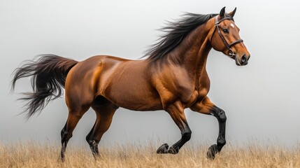 Fototapeta premium Powerful Brown Horse in Motion Generative AI