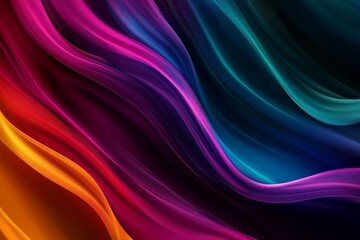 Obraz premium A digital illustration featuring vibrant, flowing wave patterns in a colorful gradient of orange, red, purple, blue, and teal. This abstract design creates a sense of movement and energy, symbolizing 