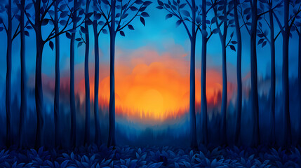 Blue Forest Illustration Wallpaper Art