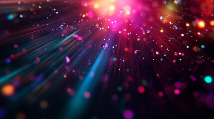 Fototapeta premium A dynamic abstract background featuring a vibrant rayburst of light emanating from a central point, radiating outward in streaks of color, creating a sense of energy and movement. The image evokes con