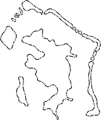 dash line doodle freehand drawing of bora bora island map.