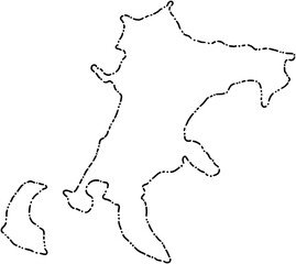 dash line doodle freehand drawing of procida island map.