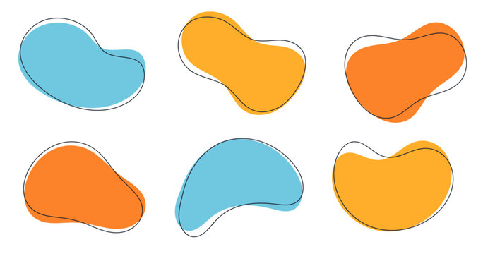 Ensemble de formes abstraites - &Eacute;l&eacute;ments g&eacute;om&eacute;triques arrondis et doux - Formes fluides, et dynamiques - Collection de bulles aux formes simples et color&eacute;es - Motifs ronds pour d&eacute;coration
