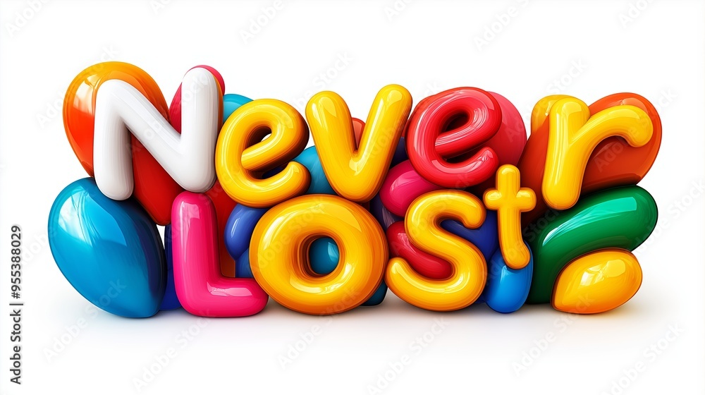 Poster never lost is the title of the image. the title is written in a colorful and playful font, with each