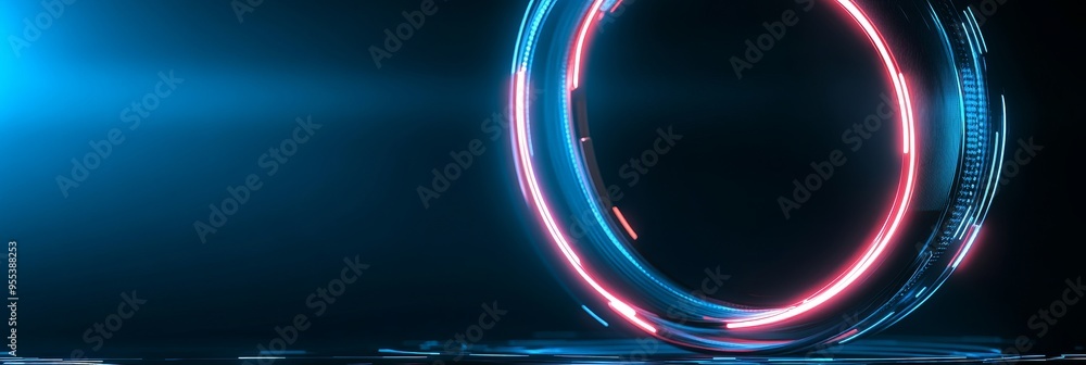 Aufkleber a futuristic abstract design featuring a glowing neon circle with a blue and pink color scheme. the 
