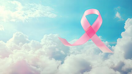 Gentle Pink Ribbon Floating in Soft Cloudy Sky