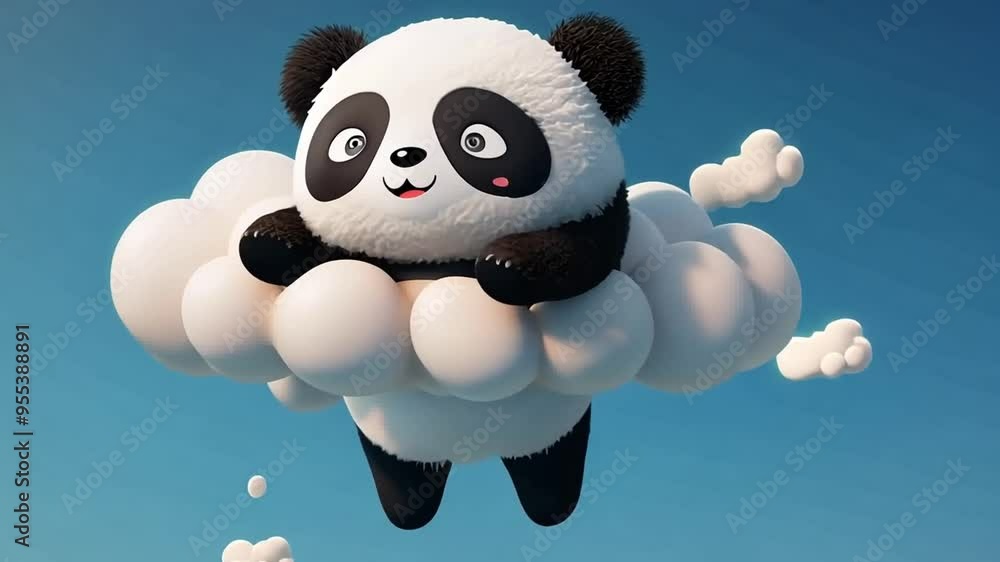 Aufkleber whimsical panda floating joyfully on a cloud in a bright sky generative ai