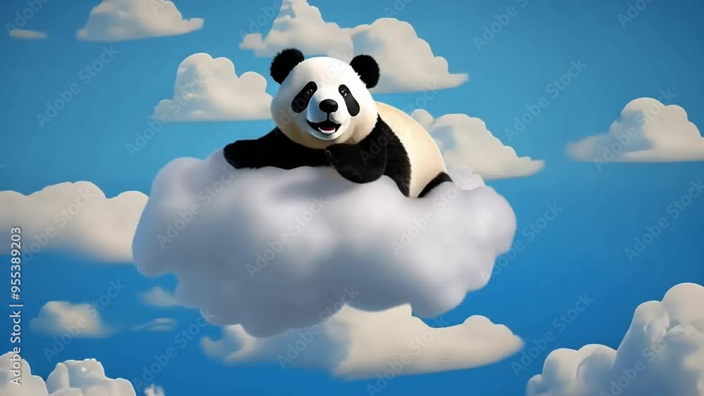 Aufkleber dreamy panda enjoying a joyful moment while floating on clouds generative ai