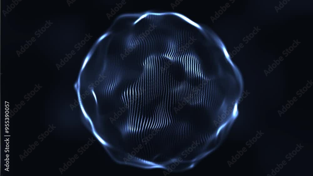 Poster sphere of abstraction network. a blue sphere in abstract form with lines and dots connecting. glowin