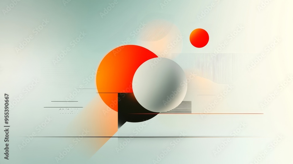 Poster a minimalist design featuring a large white sphere partially obscured by a bright orange circle. thi