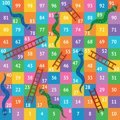 Snake ladder. Snakes ladders board game template, children puzzle play fun competition gaming exercise toy dice on abstract number stage finish start, ingenious vector illustration © ssstocker