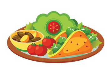 Mexican Cuisine with Veggie Salad Vector illustration on white background