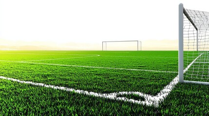 Soccer Field with Goalposts in the Distance Illuminating Competitive Sports Event