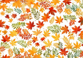 Fototapeta premium A colorful watercolor-style autumn leaves background heralding the coming of autumn