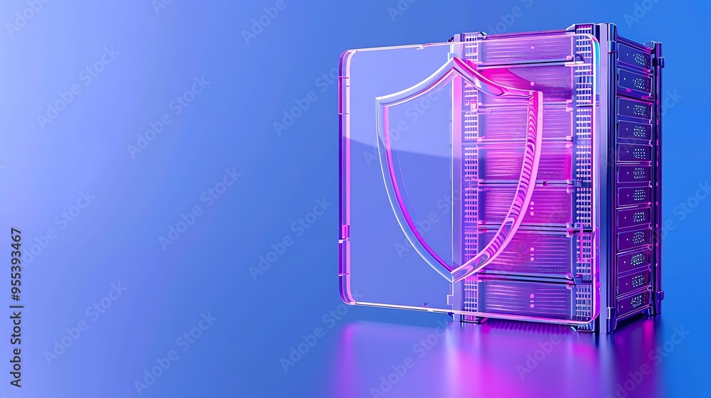 Aufkleber digital data security concept with illuminated server rack and transparent shield, emphasizing prote
