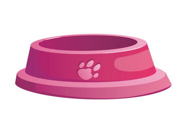 Red pet bowl with a paw print flat vector illustration isolated on a white background suitable for any pet related graphic
