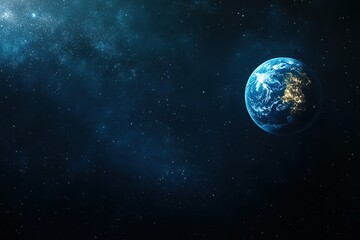 Photo of Earth seen from space, black background, blue lighting, hyper realistic