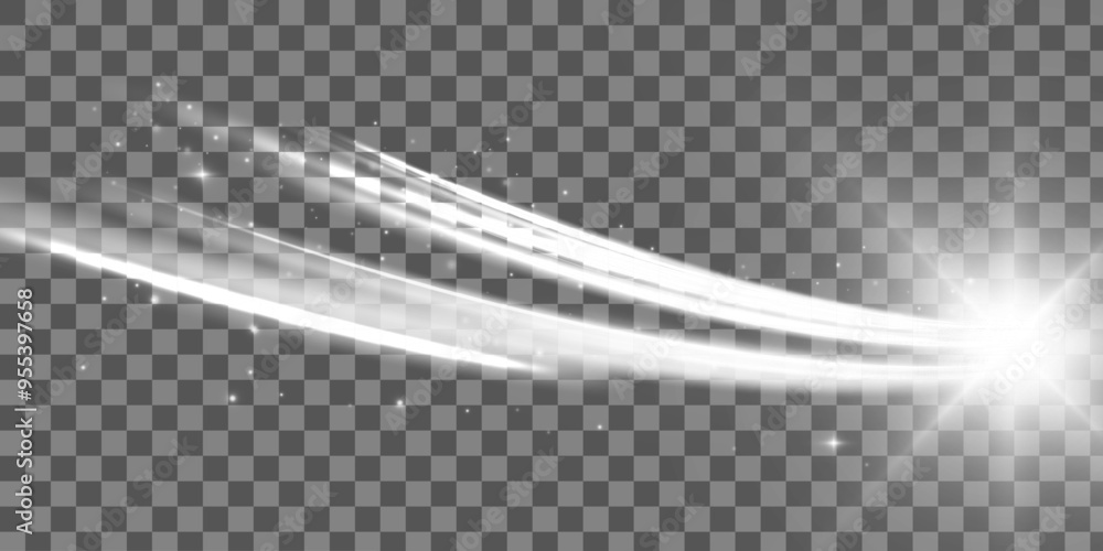 Aufkleber curved light effect of white bright sparkling motion wave. dynamic white spiral, vortex or blizzard.