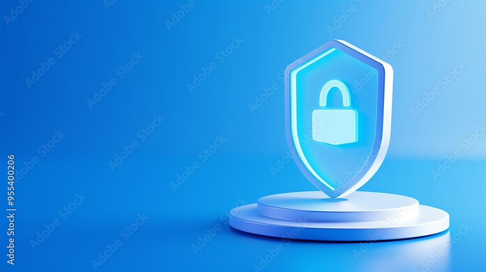 Poster digital security concept with shield and lock icon on blue background. cybersecurity and data protec