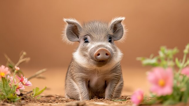 Adorable baby warthog in an African bush