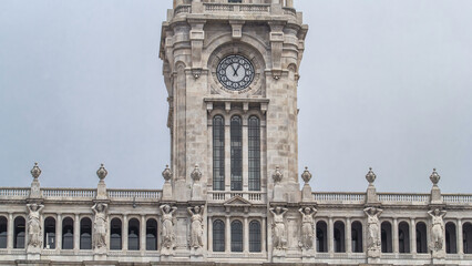 Town Hall building Camara Municipal do Porto timelapse hyperlapse on Liberdade Square, Porto, Portugal
